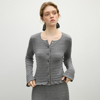 范思蓝恩 女士木耳边圆领含羊绒长袖针织开衫 1197