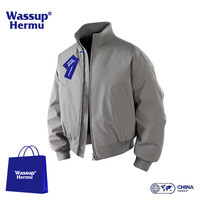 WASSUP HERMU 男秋冬季棉服美式飞行夹克学生立领夹棉外套