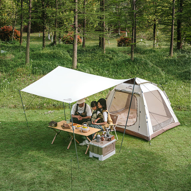 挪客户外 ango自动帐篷天幕二合一户外一室一厅露营野营装备黑胶天幕版 速开帐篷