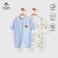 班杰威尔 婴儿衣服春夏季纯棉婴儿连体衣 四季蓝哈衣