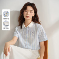 茵曼 文艺学院风条纹衬衣女