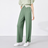 PLUS会员：秋水伊人 针织高腰阔腿休闲裤夏季 薄款裤子 绿色 S