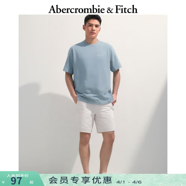 Abercrombie & Fitch 男装25夏季字母Logo圆领短袖T恤KI123-5060 蓝色 L (180/108A)