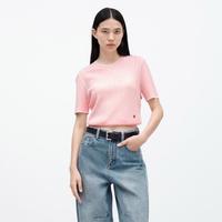 H'S 麻花肌理感针织短袖女春季撞色圆领修身上衣夏季针织衫