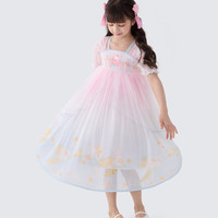 Hello Kitty 女童新中式连衣裙儿童夏装新款国风裙子中大童洋气甜美纱裙 粉色