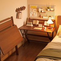 锦需 可折叠书桌家用电脑桌学生学习写字桌简易办公桌免安装床边桌子 胡桃色80x50x73cm