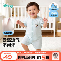 迪士尼 婴儿宝宝夏季短袖纯棉连体衣爬服外出空调房新款哈衣男女宝宝同款 蓝色