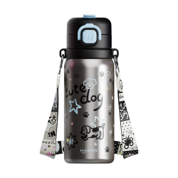 HAERS 316L大容量 儿童保温杯 吸管 直饮盖 星梦黑 650ml