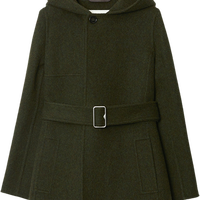 BURBERRY 女式法式优雅纽扣配腰带连帽羊毛短外套