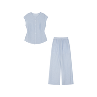 沫晗依美 圆领松弛感无袖上衣长裤二件套2025夏套装