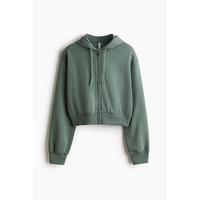H&M 短款拉链连帽 女士卫衣 卡其绿 150/76