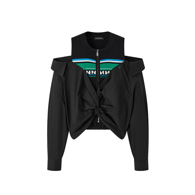 太平鸟 商场同款 新款拼接露肩上衣