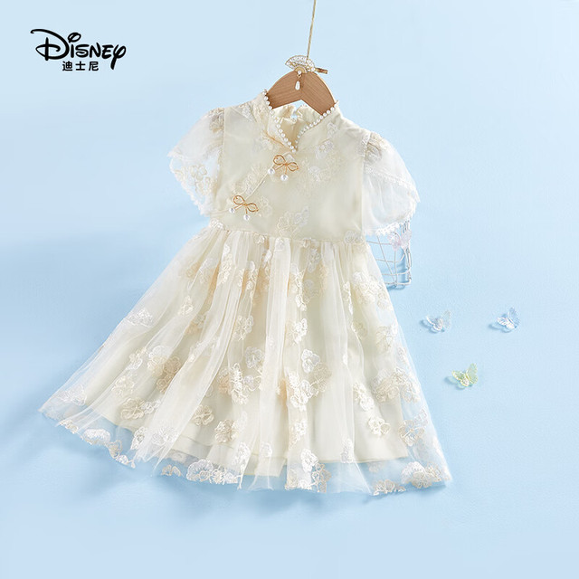 迪士尼 儿童春夏季新款中式网纱公主裙