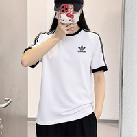 adidas 三叶草T恤男装女装 26夏季新款运动服长短袖上衣 白色短袖/经典三条纹/男女同款 L