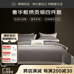 OBXO 100支奢华长绒棉四件套 全棉纯棉床单被套双人冬季床上用品 200*230cm 银河灰