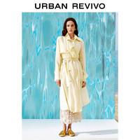 UR UR2025春季新款女装摩登浪漫米黄双排扣收腰风衣UWG150033