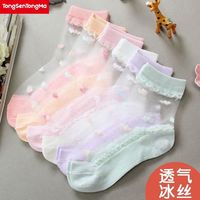 童森童马 儿童袜子春夏薄款透气女童夏天公主棉袜玻璃丝水晶短袜