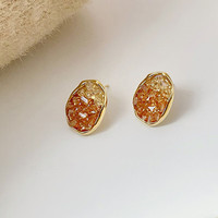 洛梵欣饰 LOFAN 洛梵欣饰 S925银针绿色水晶耳环 棕