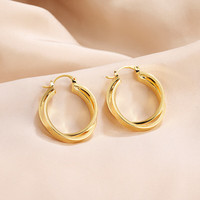 半日逅屿 双环轻奢耳圈简约金属小众银针耳环女气质耳坠百搭耳饰高级感 交织双环耳圈（镀真金保色）环保