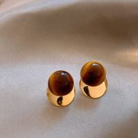 半日逅屿 虎眼石金属圆片耳钉轻奢高级感耳环新款爆款金色美拉德耳饰女 虎眼石金属圆片