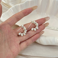 半日逅屿 小众c形圈款珍珠耳环耳饰女夏天轻奢高级感气质耳圈2026 珍珠白