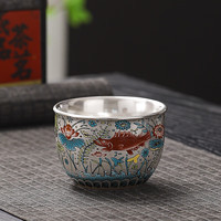 灵沐 双杯套装家用复古鱼藻纹鎏银