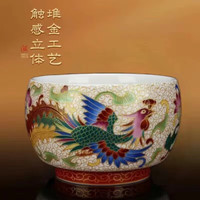 灵沐 999银鎏银龙凤银碗陶瓷凤杯