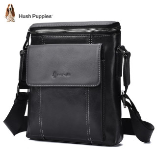 暇步士 男士单肩包真皮单肩斜挎包男商务竖款头层牛皮挎包时尚背包休闲男包 黑色