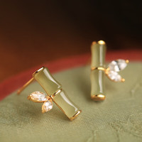 花饰庄园 s925银针雅竹和田中式耳钉中古风感耳环优雅气质耳饰女 主图款