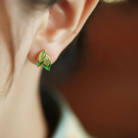 花饰庄园 和田玉竹子925银针绿色珐琅耳钉女新中式国风古风耳饰耳环 翠竹耳钉：金色 925银