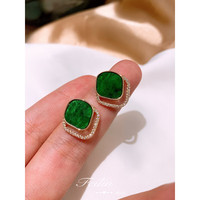 洛梵欣饰 LOFANXIN 洛梵欣饰 祖母绿贝壳片几何耳钉 银针 满钻气质耳钉