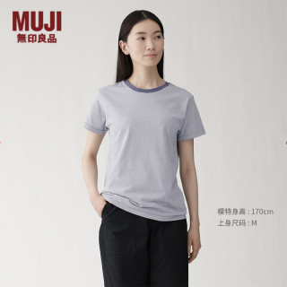 無印良品 MUJI 女士圆领短袖T恤 烟熏蓝色图案