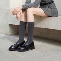 思加图 女士乐福鞋 厚底增高一脚蹬复古小皮鞋