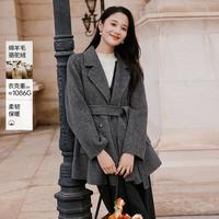 X.YING 女士双面呢羊毛大衣呢子中长西装翻领毛呢外套