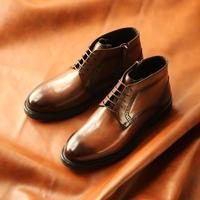 S.T.Dupont 男士系带英伦风素面雕花商务鞋复古手工擦色质感牛皮革约会男靴