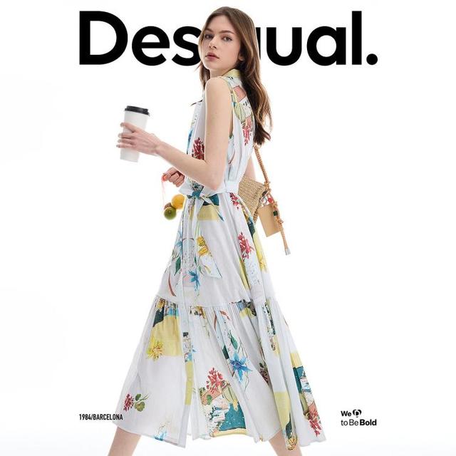 Desigual 26春夏新品手绘风景花卉印花无袖连衣裙