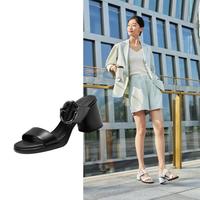 ecco 女士一字带粗跟凉鞋 222873