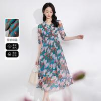 黛玛诗 显瘦花裙子春秋款浪漫印花茶歇裙优雅轻盈飘逸雪纺连衣裙女