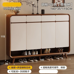 锦需 实木鞋柜收纳柜家用门口2026新款高档入户一体储物柜玄关柜 胡桃色+白色140x35x115cm