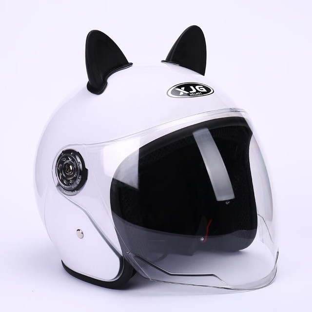 吉人 电动车安全帽 皓月白+可爱黑猫耳