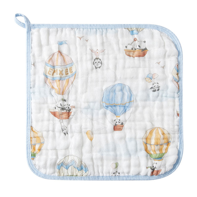 嫚熙 儿童洗脸小方巾婴儿纱布口水巾纯棉 熊猫遨游记*1 30×30cm