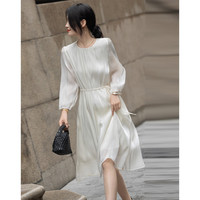 德玛纳 【流光茶歇裙】七分袖系带大裙摆藏肉显瘦中长连衣裙女