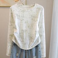 莫代尔 女士扎染不规则长袖正肩打底衫