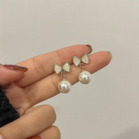 XIYOOMI 法式贝壳蝴蝶珍珠锆石耳钉 复古精致耳饰时尚潮流经典耳饰品女 法式贝壳蝴蝶珍珠耳钉