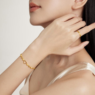 周大福 甜蜜心形金珠黄金双层手链(工费:260计价)EOF63生日礼物 16.25cm 足金 约5.05g