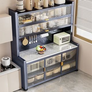 卡诗曼 国家厨房岩板餐边柜一体靠墙收纳碗柜橱柜不锈钢落地置物架子补贴 灰5层