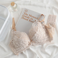 Carey Kay 无钢圈内衣女士小胸聚拢显大文胸性感蕾丝纯欲调整型上托胸罩套装 烟紫色-套装