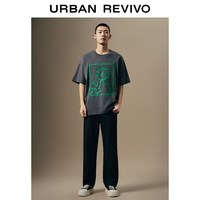 URBAN REVIVO 撞色棉刺绣印花 男士短袖T恤 S 深灰