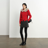  eifini/伊芙丽 可拆卸毛领 女士针织开衫 可拆卸毛领 红色 S 80-105斤