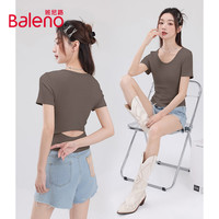 班尼路 V领 女士短袖T恤 浅咖3#纯色  M